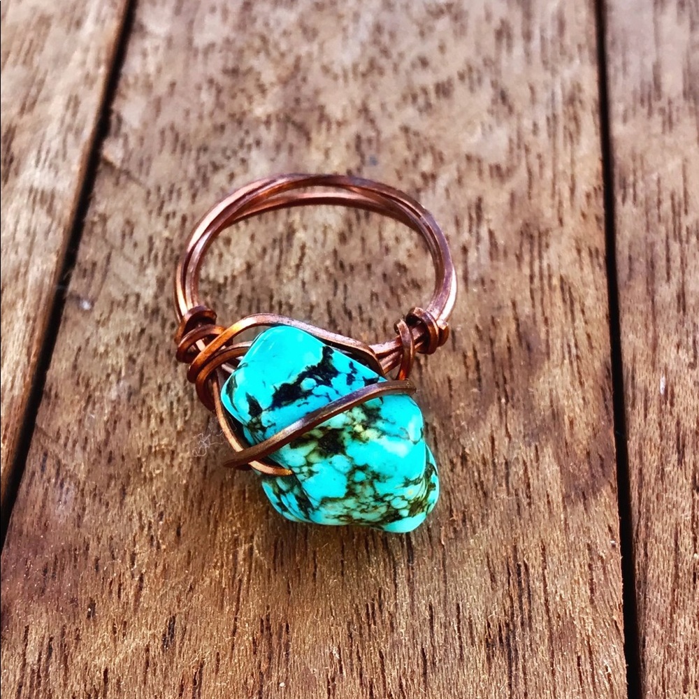 STATEMENT BOHEMIAN STONE WIRE RING COPPER/ROUND - Picture 5 of 7